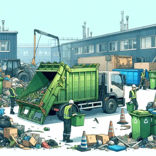 Grünschnitt Container im Garten, gefüllt mit Rasenschnitt, Laub und Strauchschnitt zur fachgerechten Entsorgung von Gartenabfällen