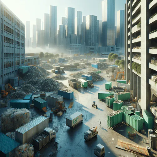 Wiederverwendung und Recycling von Baustoffen auf einer Baustelle durch Sortierung von Bauabfällen